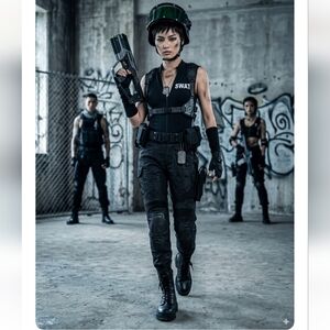 Women's Black SWAT Halloween Costume Jumpsuit - Size M NWT